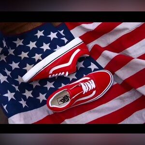 VANS Old Skool Racing Red And‎ White Men's Size 9.5 Women's Size 11